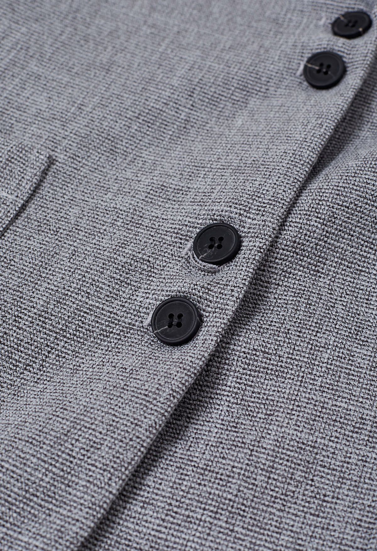 Patch Pocket Woven Texture Buttoned Blazer in Grey