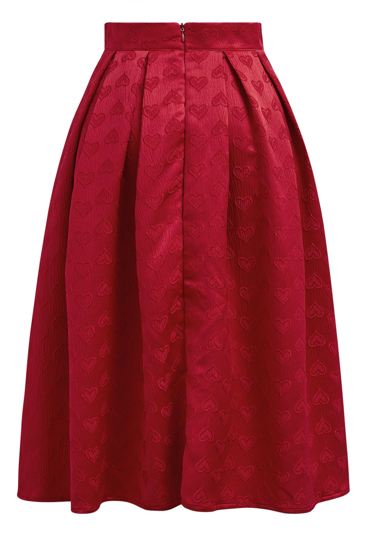 Oppositely Hearts Jacquard Pleated Midi Skirt in Red