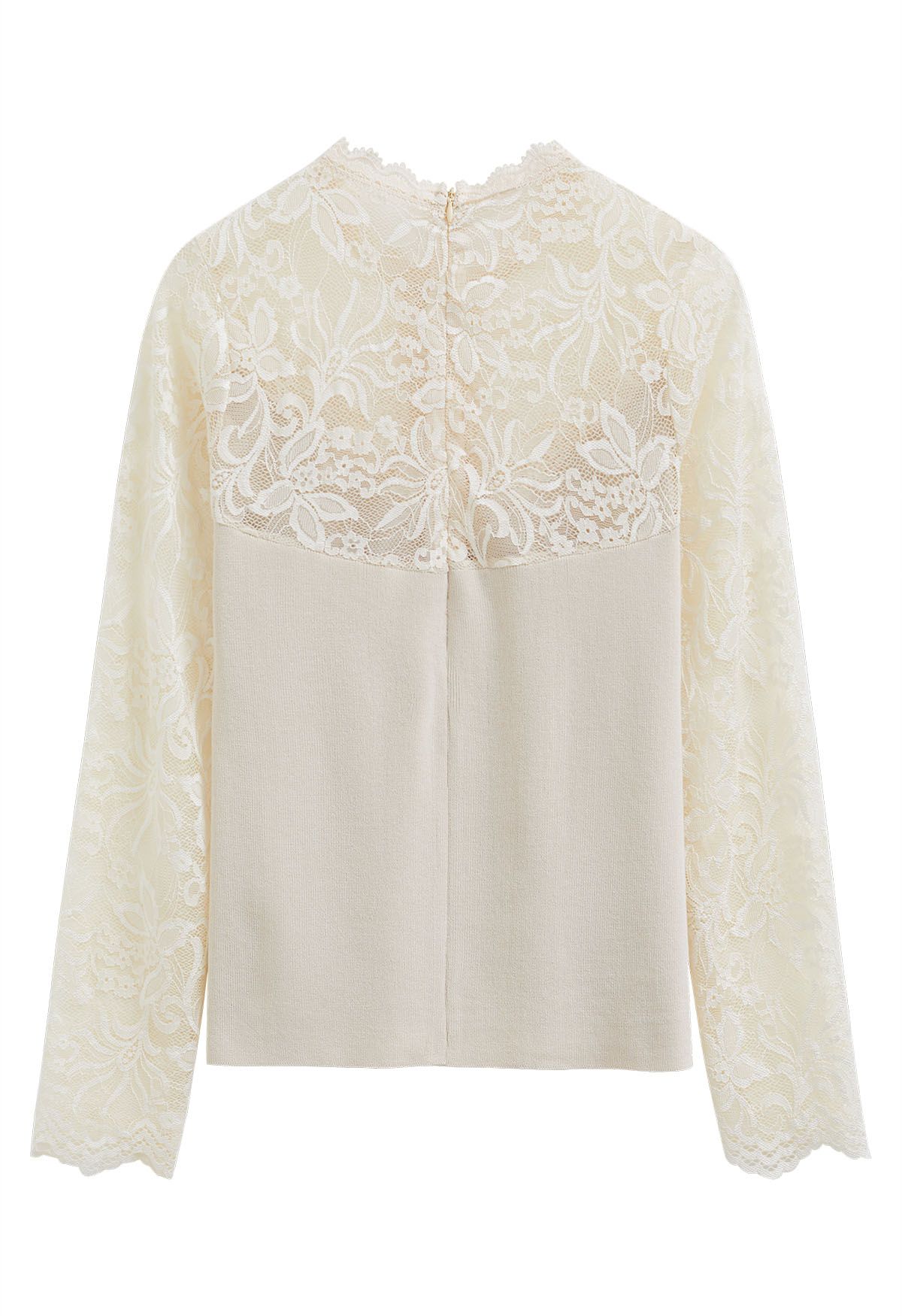 Ethereal Floral Lace Spliced Knit Top in Cream - Retro, Indie and ...