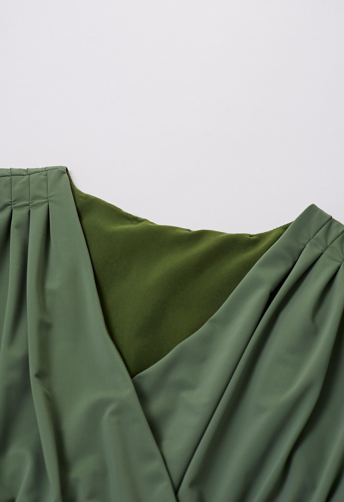 Tender Ruched Detail Faux Wrap Top in Moss Green