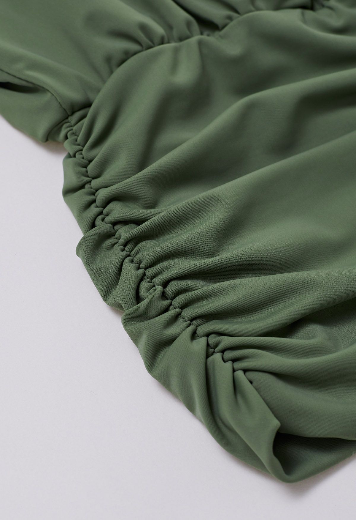 Tender Ruched Detail Faux Wrap Top in Moss Green