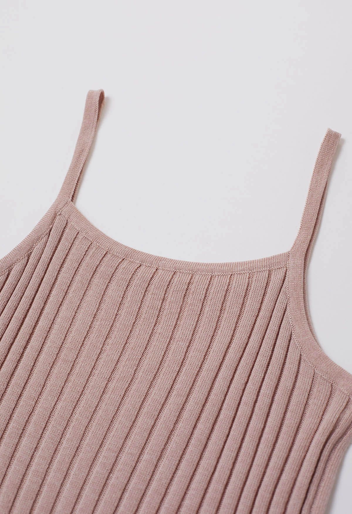 Solid Ribbed Knit Twinset Top in Pink