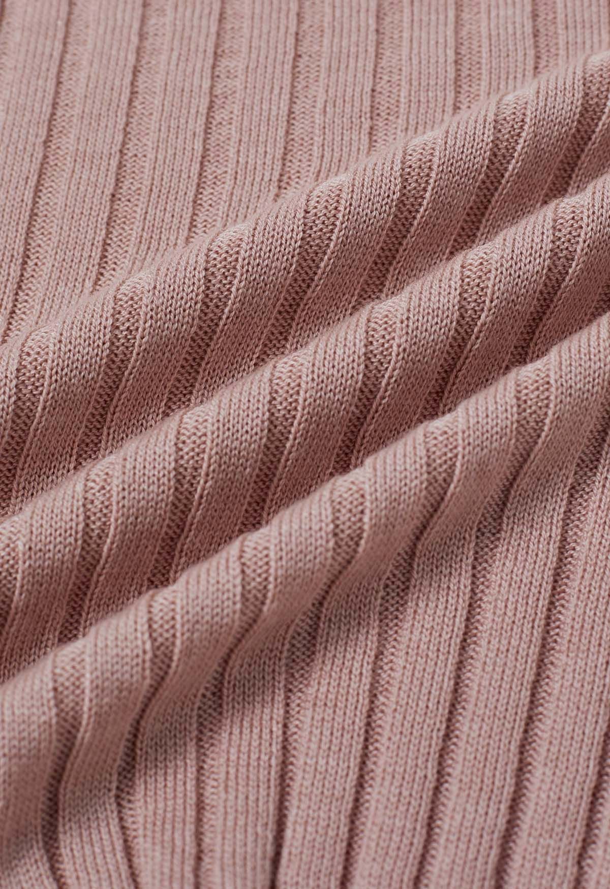 Solid Ribbed Knit Twinset Top in Pink