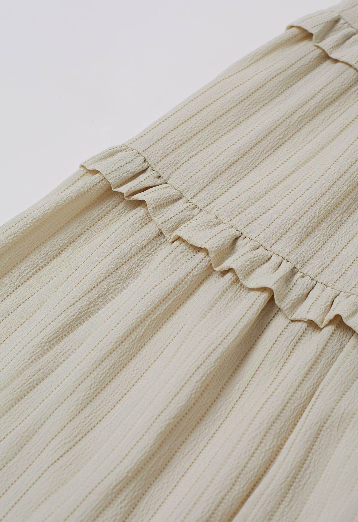 Ruffle Tiered Stripe Texture Maxi Skirt in Ivory