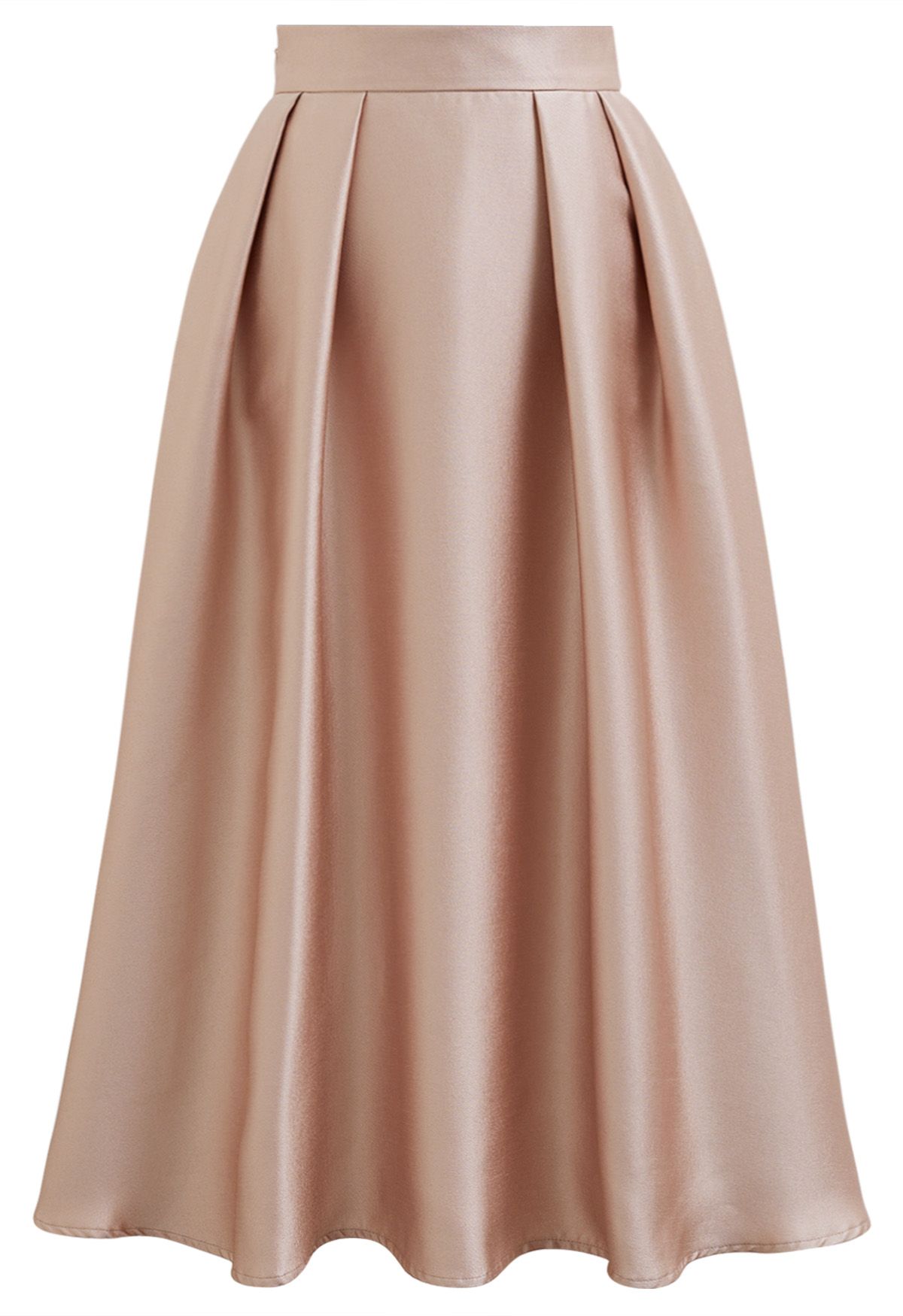 Sleek Side Pockets Pleated A-Line Midi Skirt in Coral