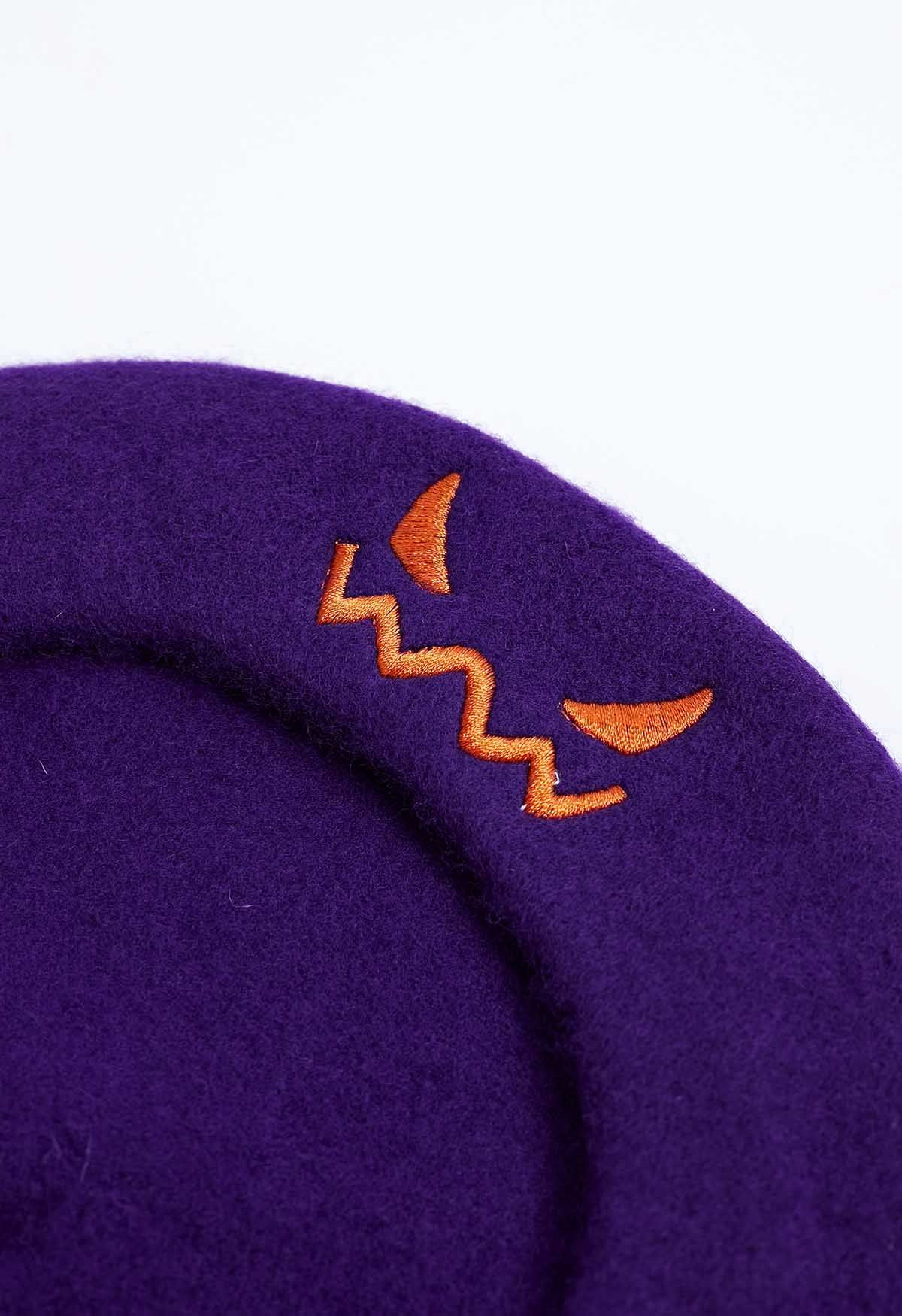 Wicked Pumpkin Beret Hat in Purple