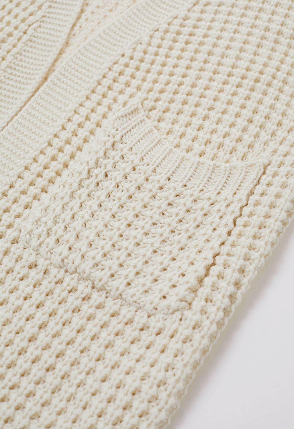 Batwing-Sleeve Pockets Waffle Knit Cardigan in Ivory