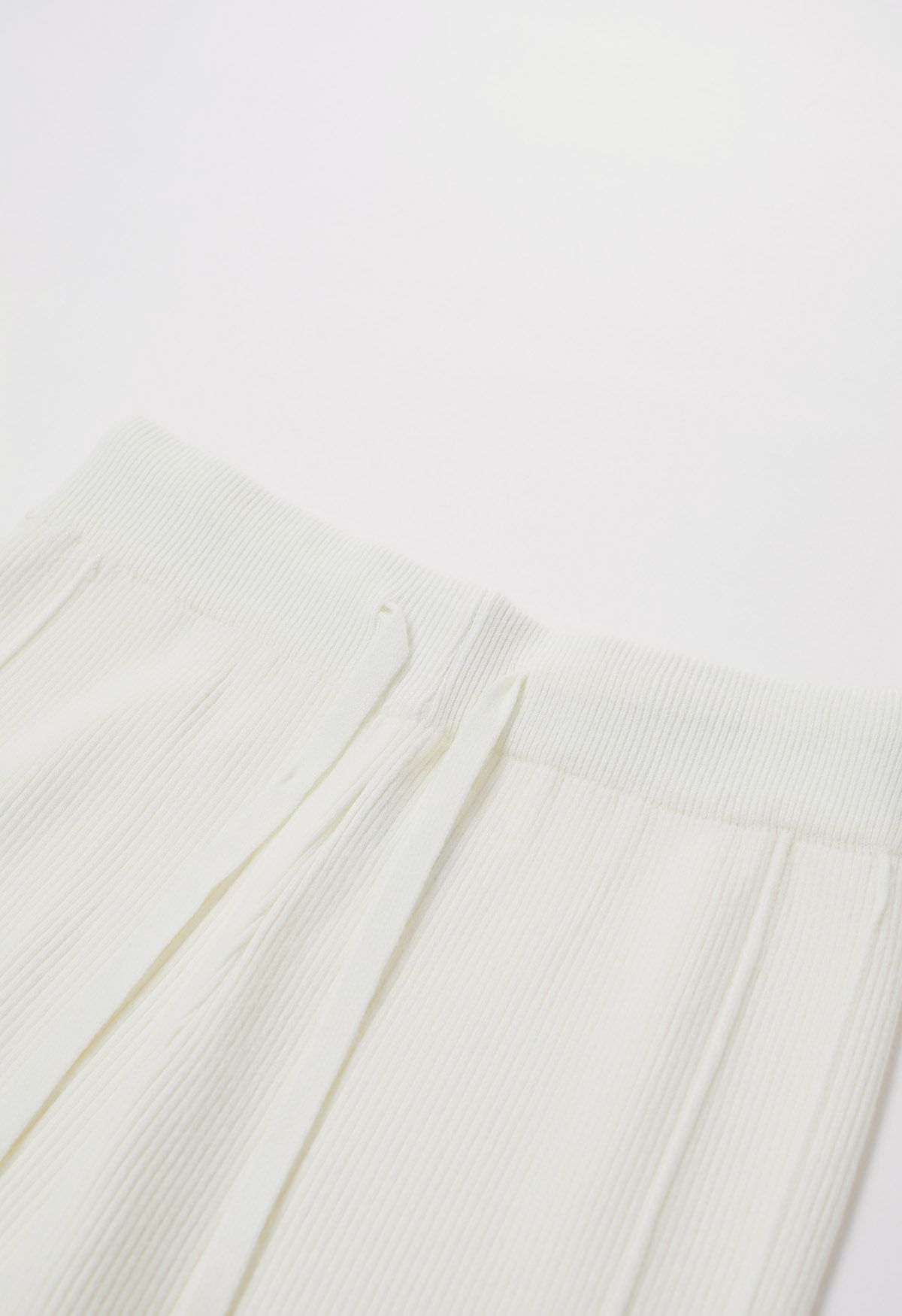 Drawstring Waist Side Slit Knit Pants in Ivory