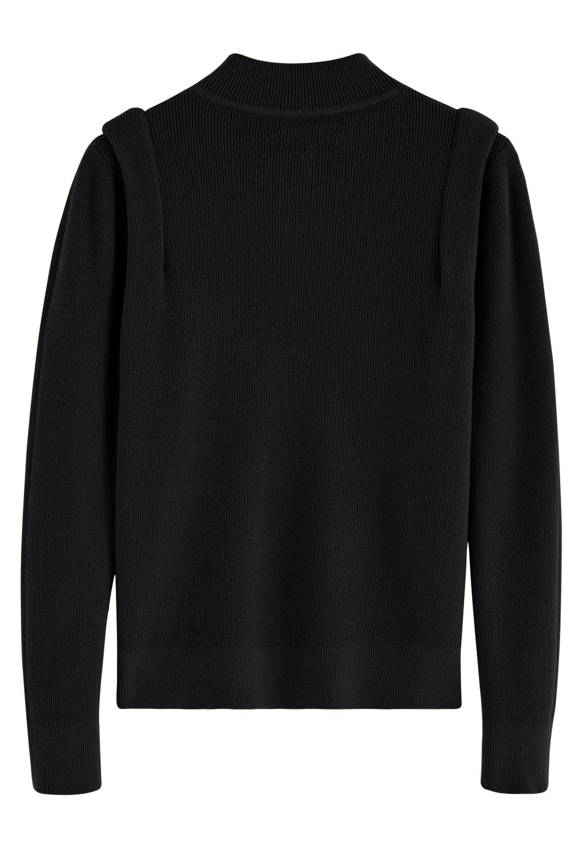 Buttons Embellished Mock Neck Knit Top in Black