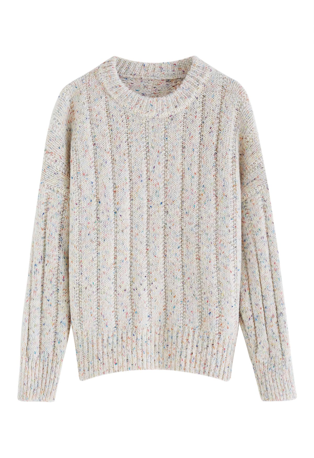 Crew Neck Confetti Knit Sweater in Ivory