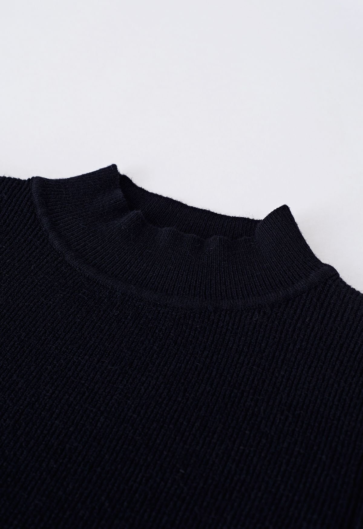 Buttons Embellished Mock Neck Knit Top in Black