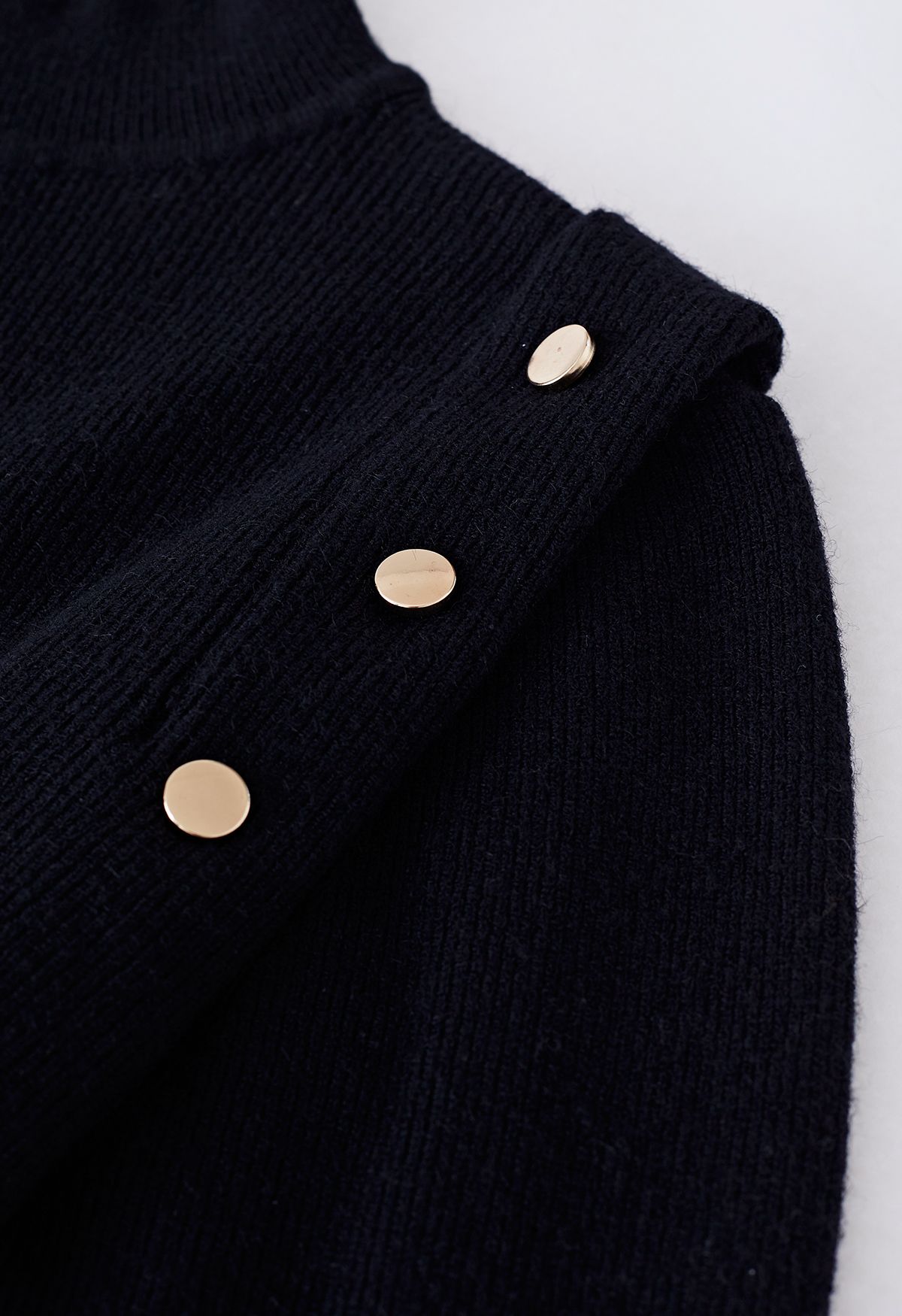 Buttons Embellished Mock Neck Knit Top in Black