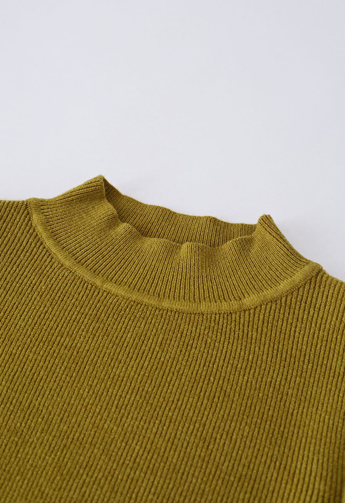 Buttons Embellished Mock Neck Knit Top in Moss Green