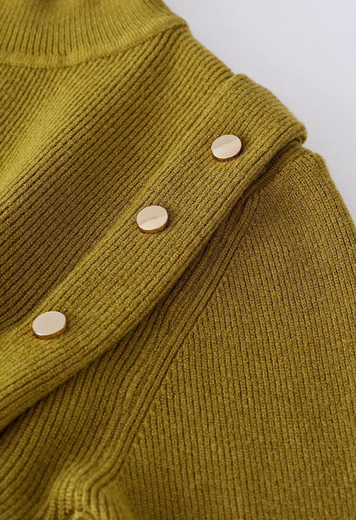 Buttons Embellished Mock Neck Knit Top in Moss Green