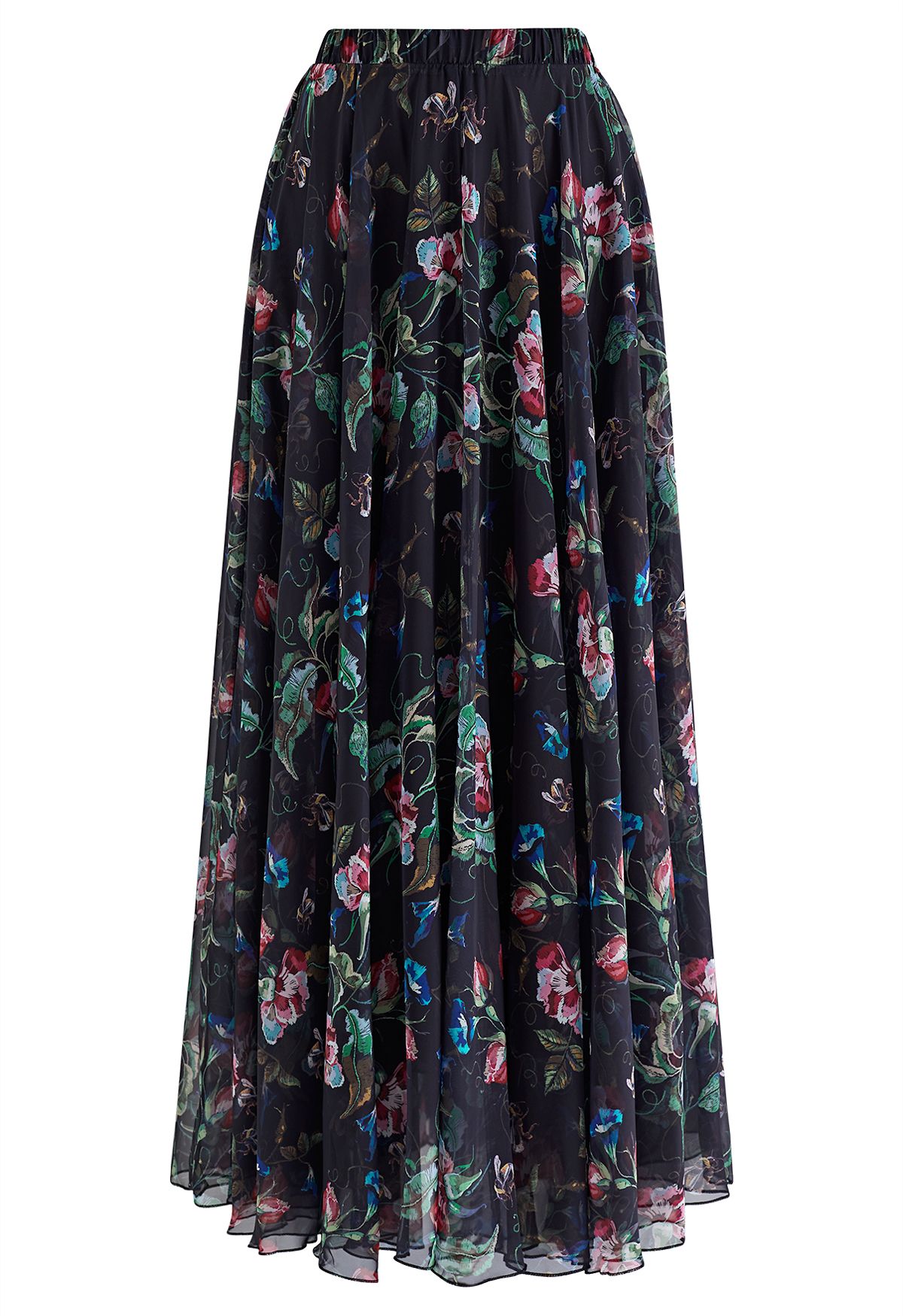 Blooming Carnation Printed Chiffon Maxi Skirt - Retro, Indie and Unique ...