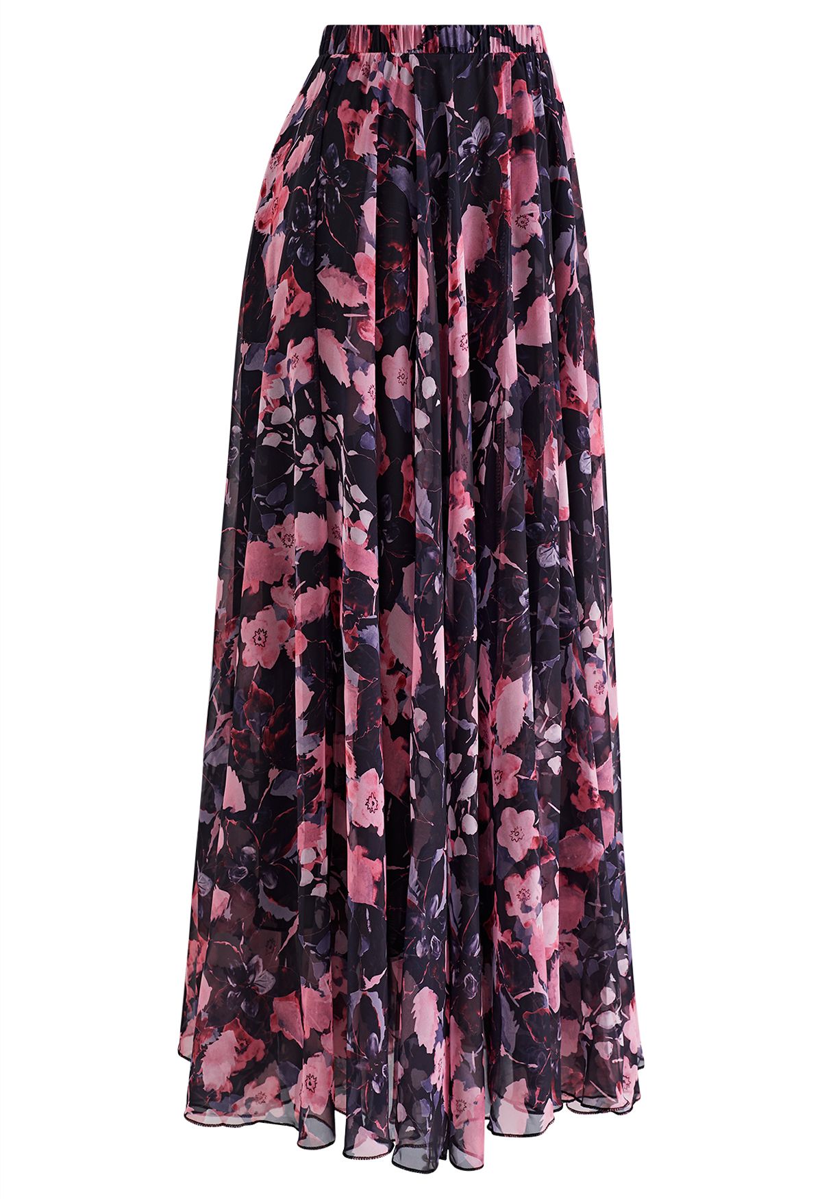 Gorgeous Pink Floral Watercolor Chiffon Maxi Skirt - Retro, Indie and ...
