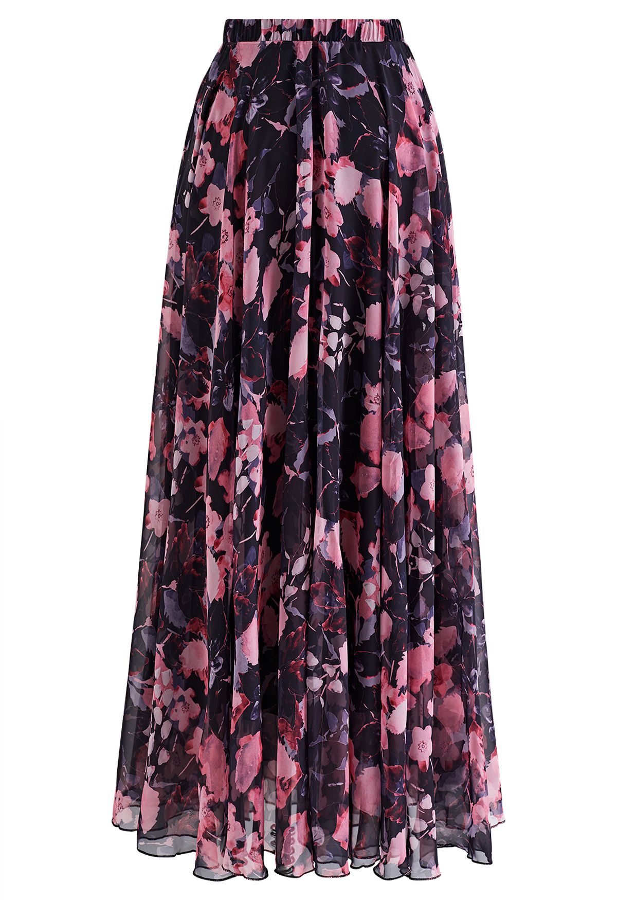 Gorgeous Pink Floral Watercolor Chiffon Maxi Skirt - Retro, Indie and ...