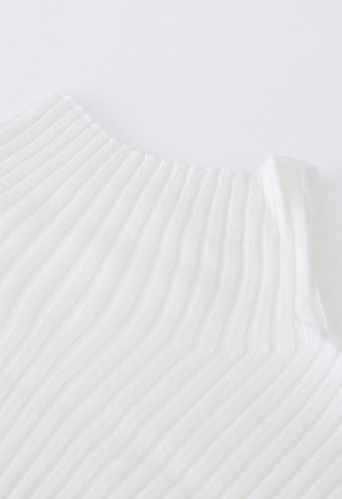 Mock Neck Striped Rib Knit Top in White