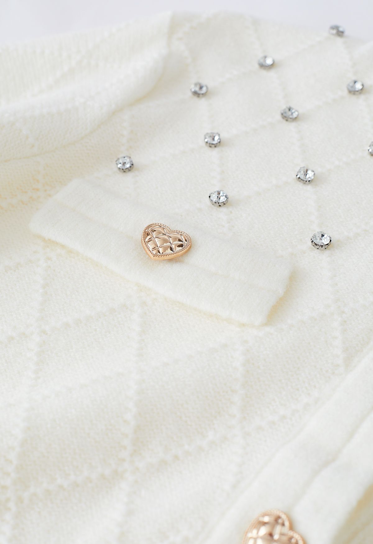 Diamante Studded White Knit Cardigan