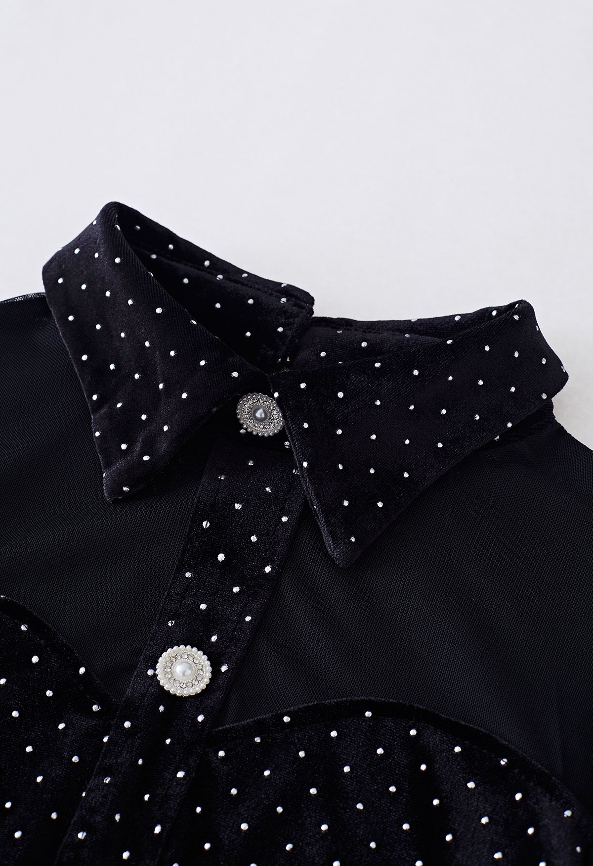 Shiny Dots Mesh Inserted Velvet Top