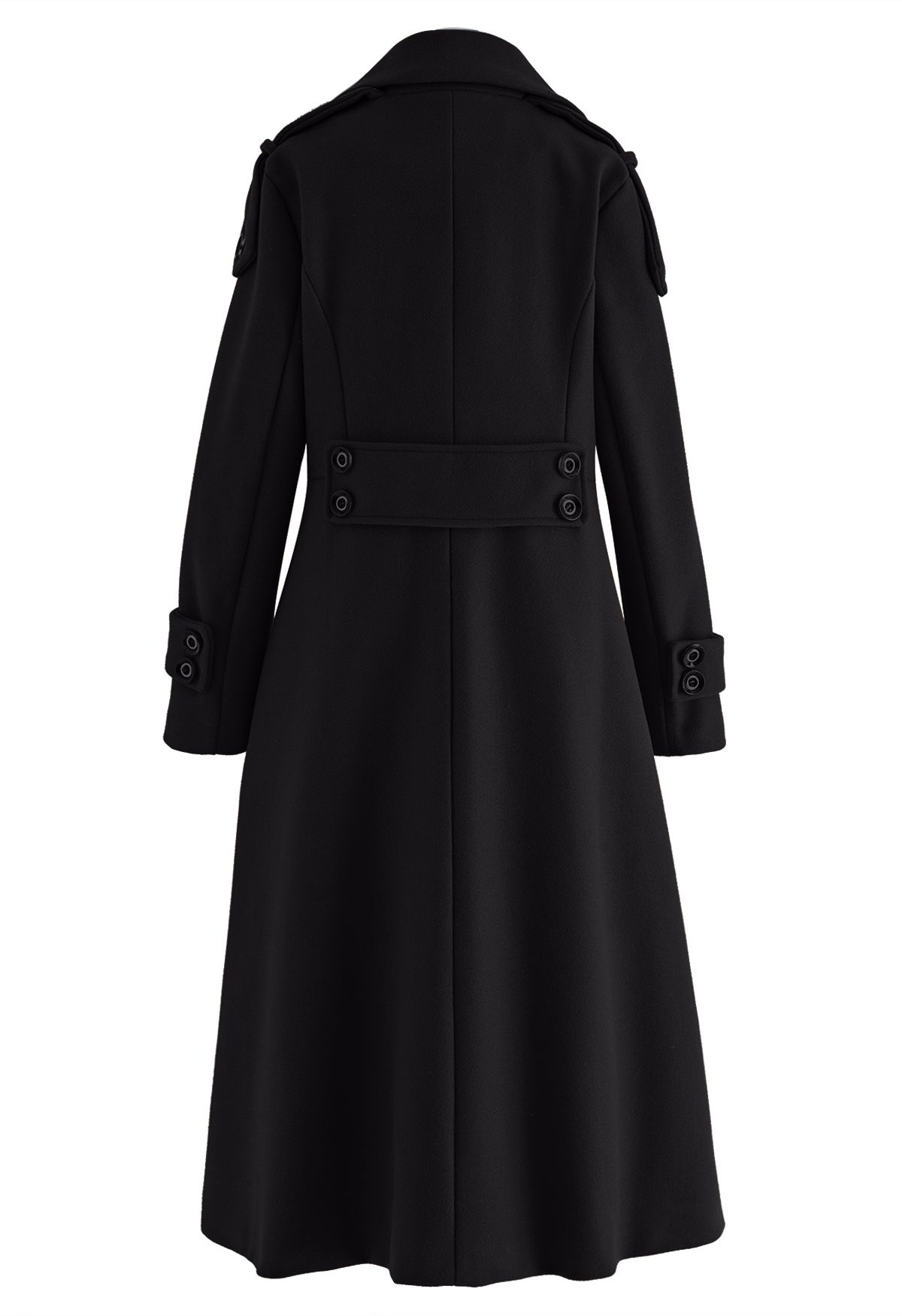 Notch Lapel Wool-Blend Flare Longline Coat in Black