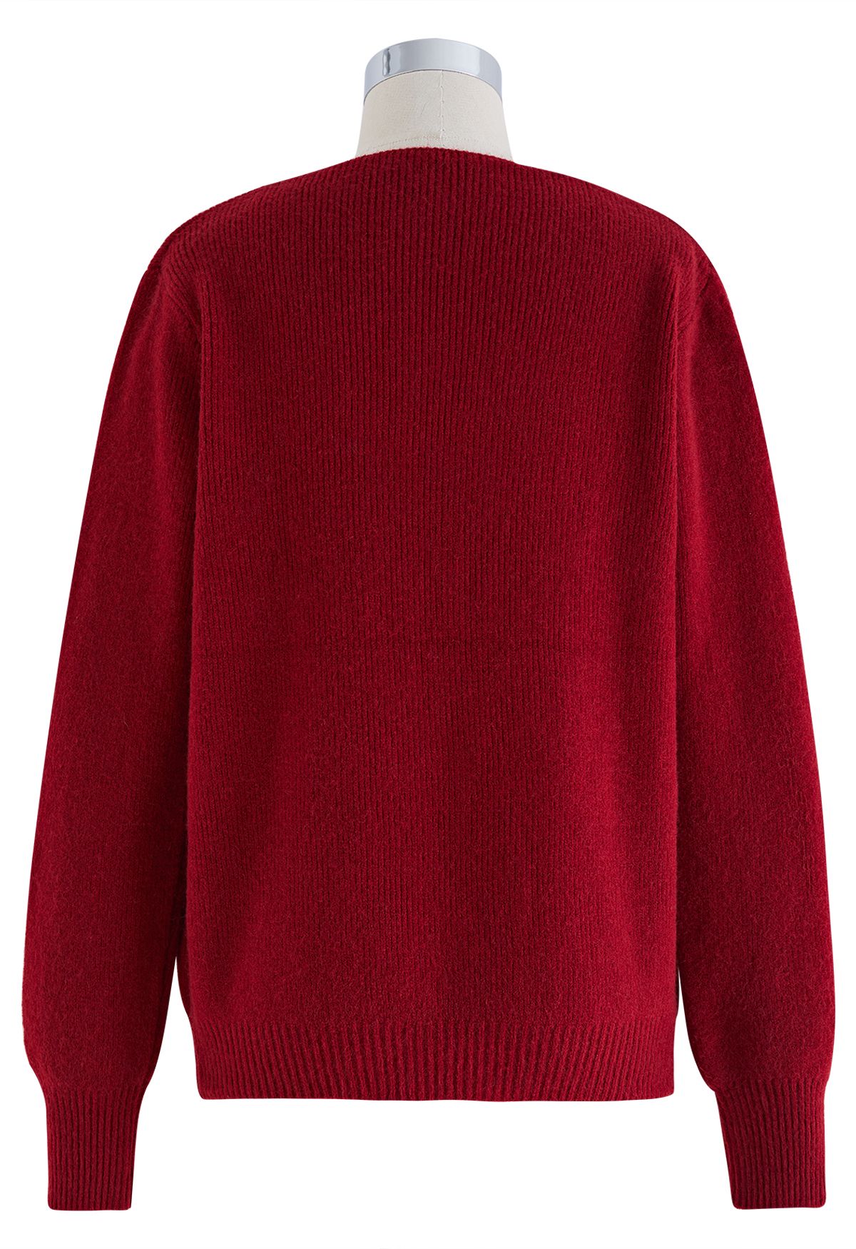 Cutout Pearl Neckline Knit Sweater in Red - Retro, Indie and Unique Fashion