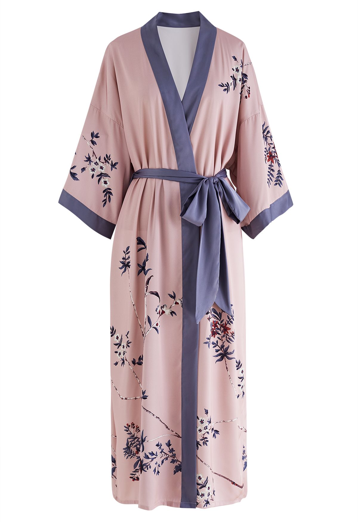 Floral Print Satin Robe in Pink