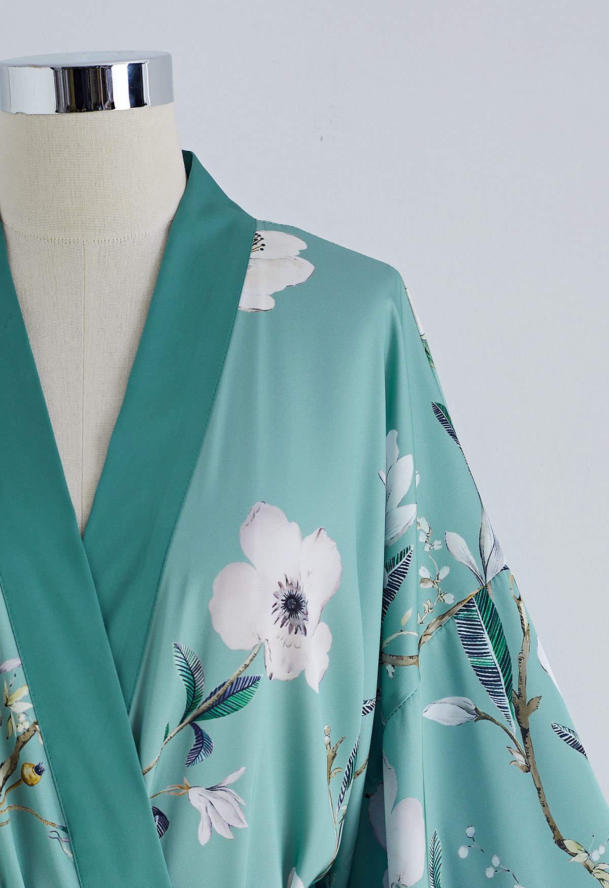 Floral Print Satin Robe in Green