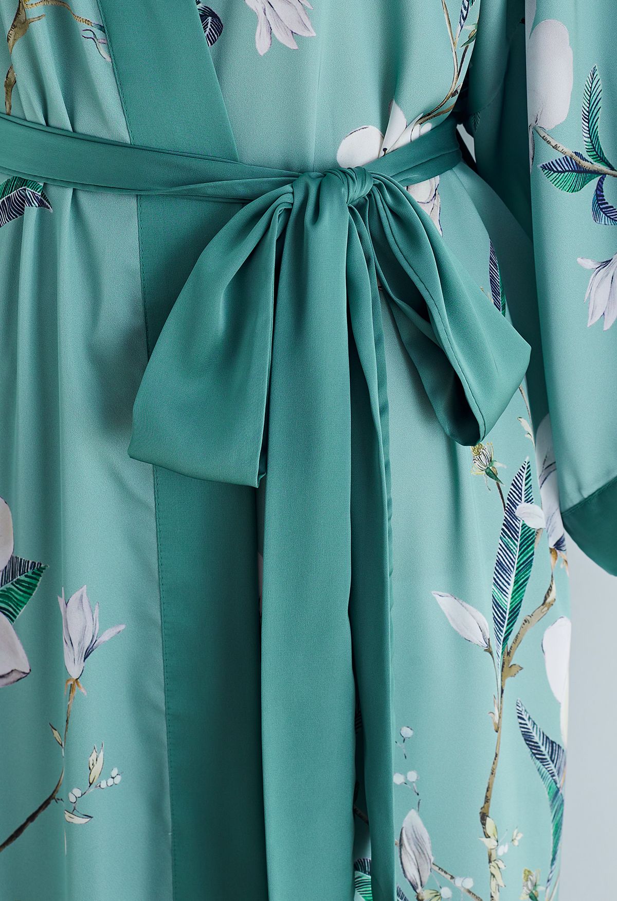 Floral Print Satin Robe in Green