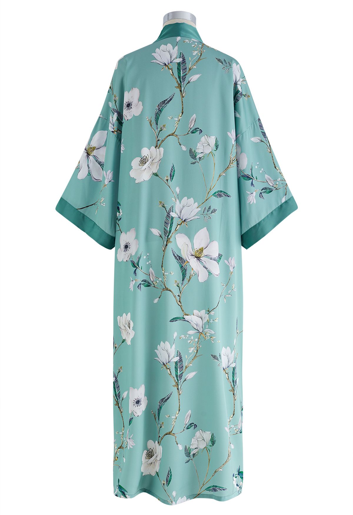 Floral Print Satin Robe in Green