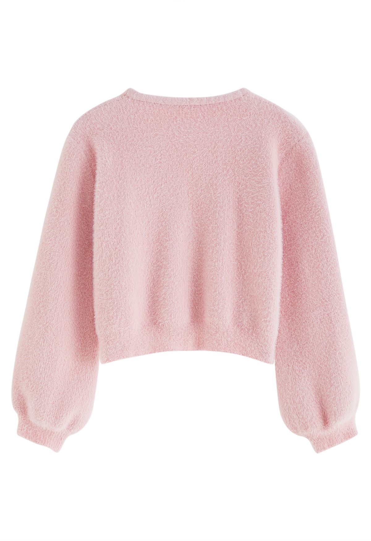 Heart-Shape Button Fuzzy Crop Cardigan in Pink - Retro, Indie and ...