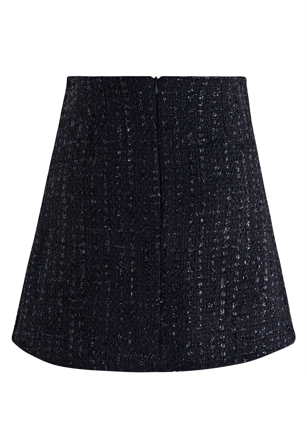 Double-Breasted Pleated Tweed Mini Skirt in Black - Retro, Indie and ...