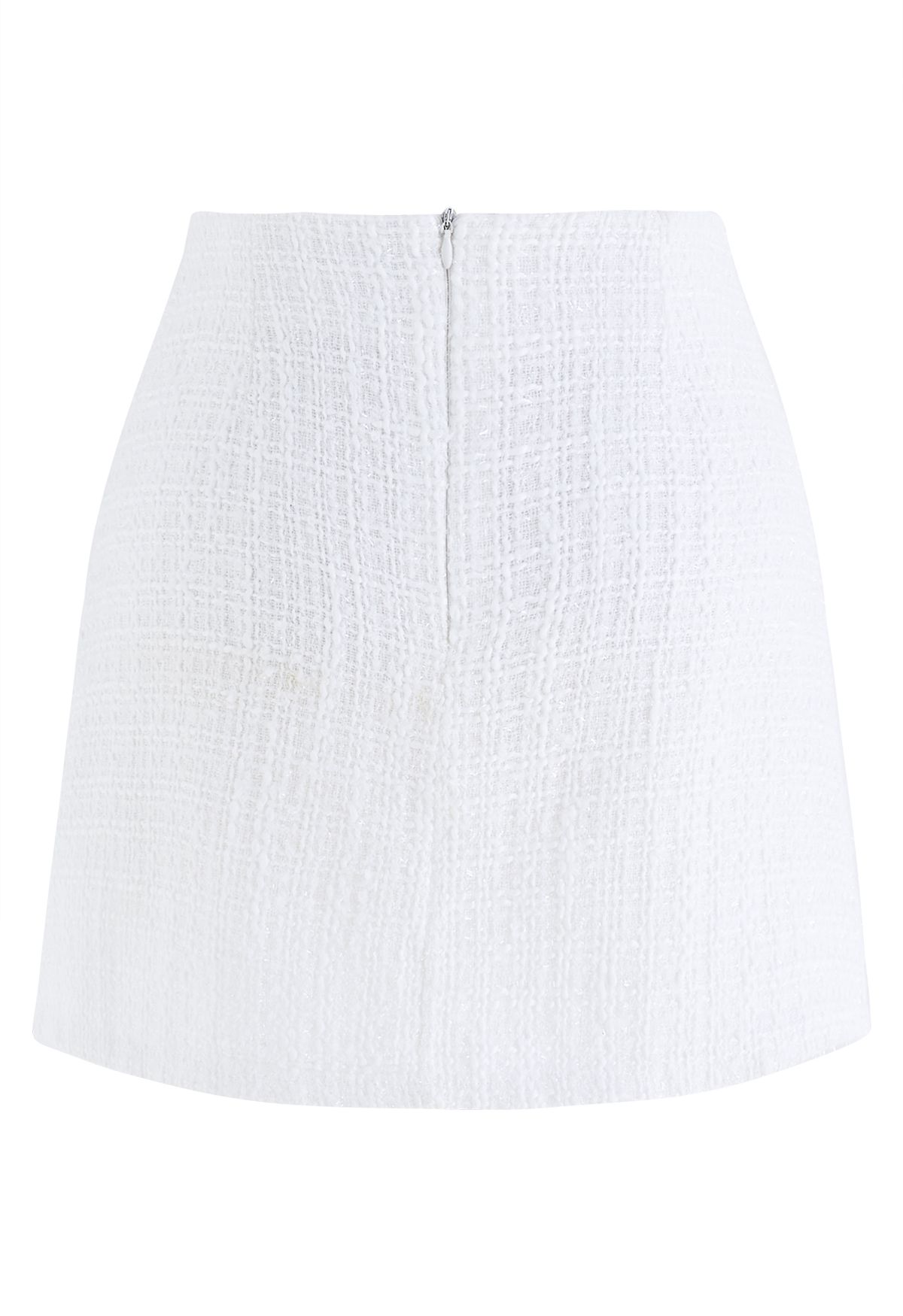 Double-Breasted Pleated Tweed Mini Skirt in White