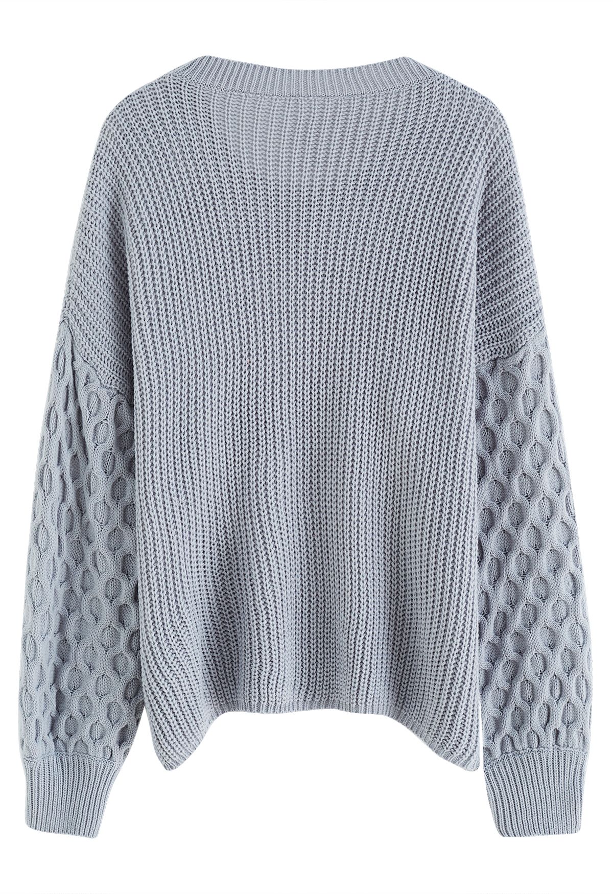 Honeycomb Stitch Sleeve Rib Knit Sweater