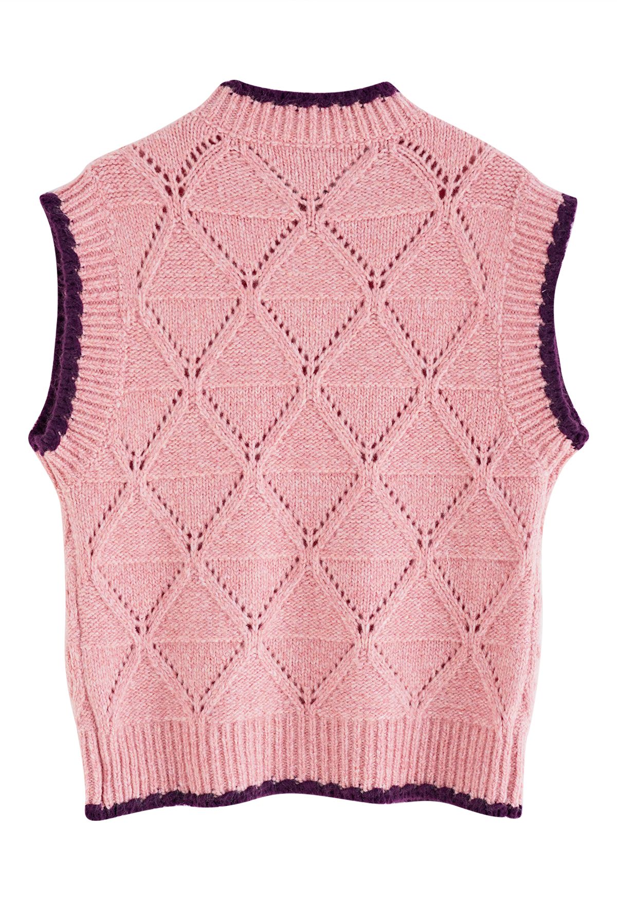 Contrast Edge Dotted Pink Knit Vest