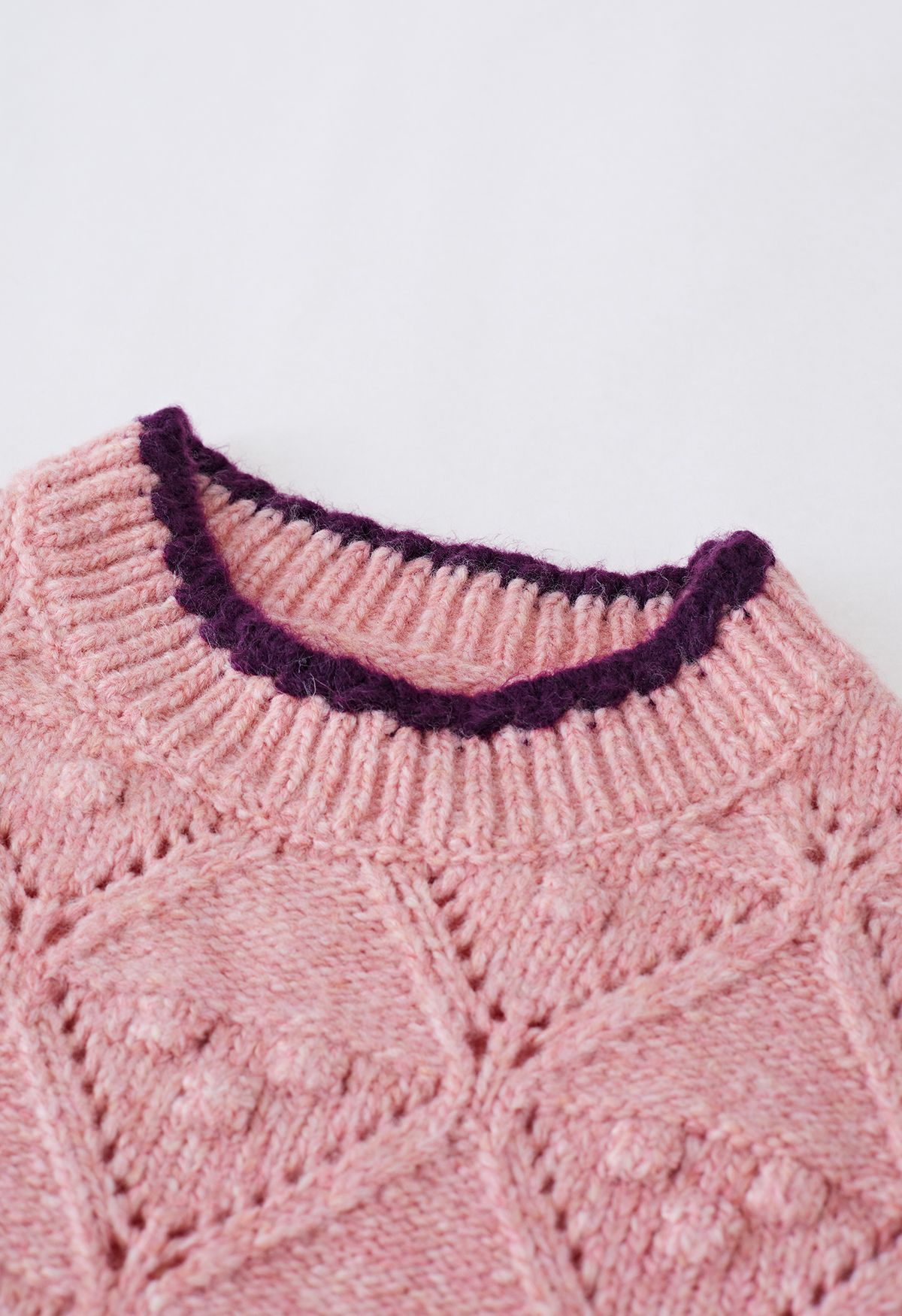 Contrast Edge Dotted Pink Knit Vest