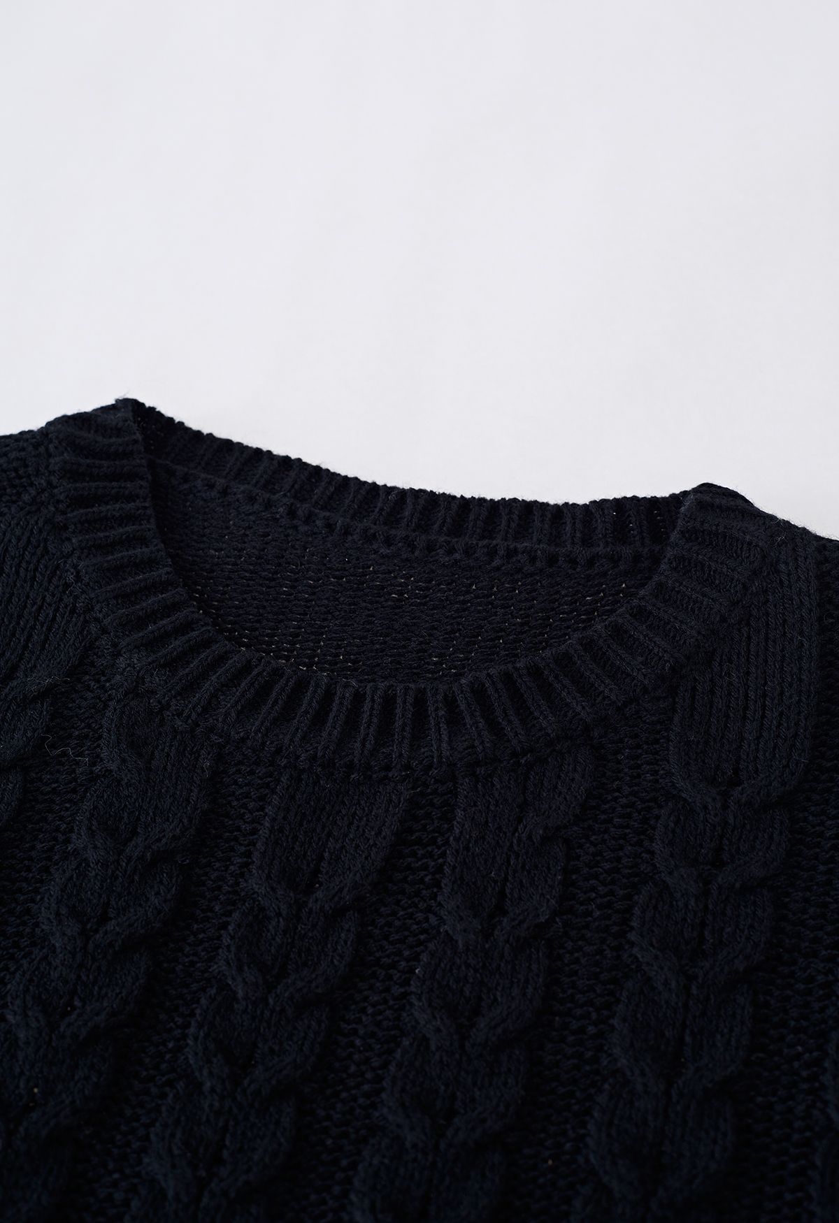 Balloon Sleeve Cable Knit Sweater in Black