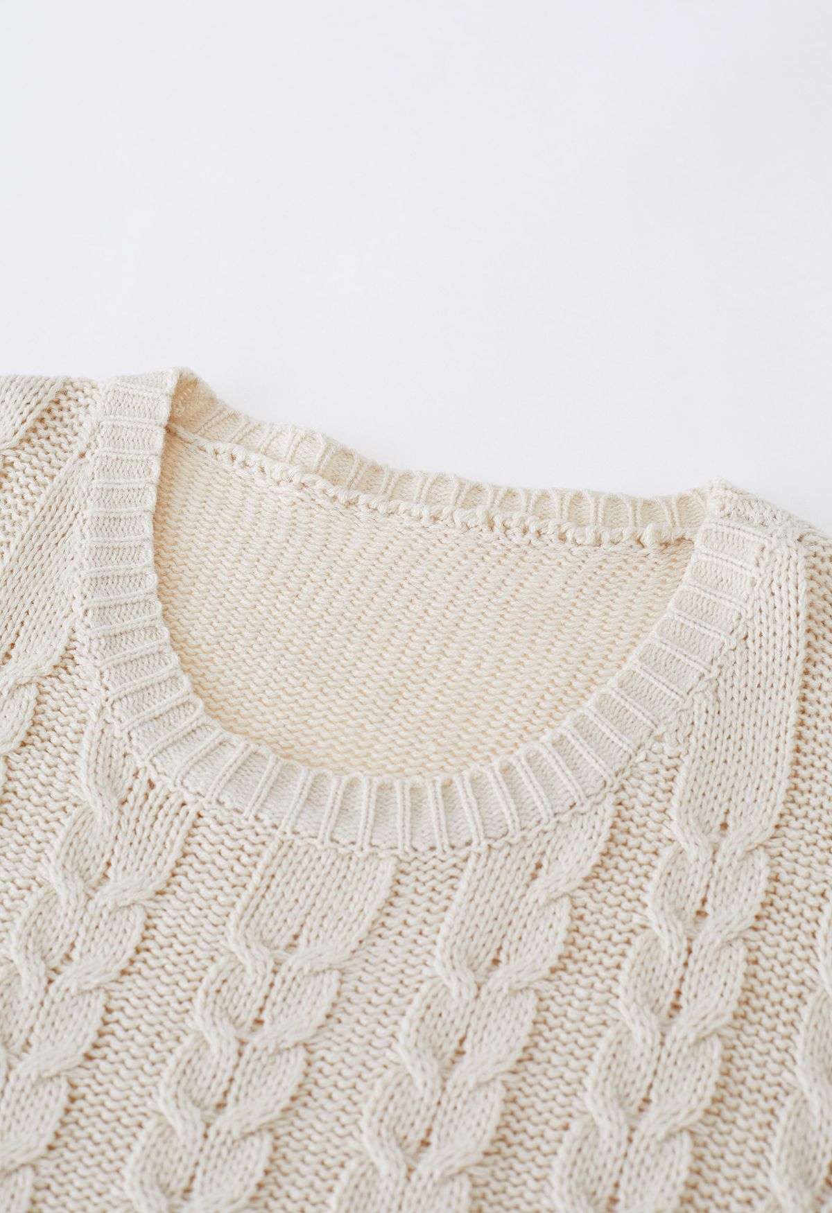 Balloon Sleeve Cable Knit Sweater in Sand