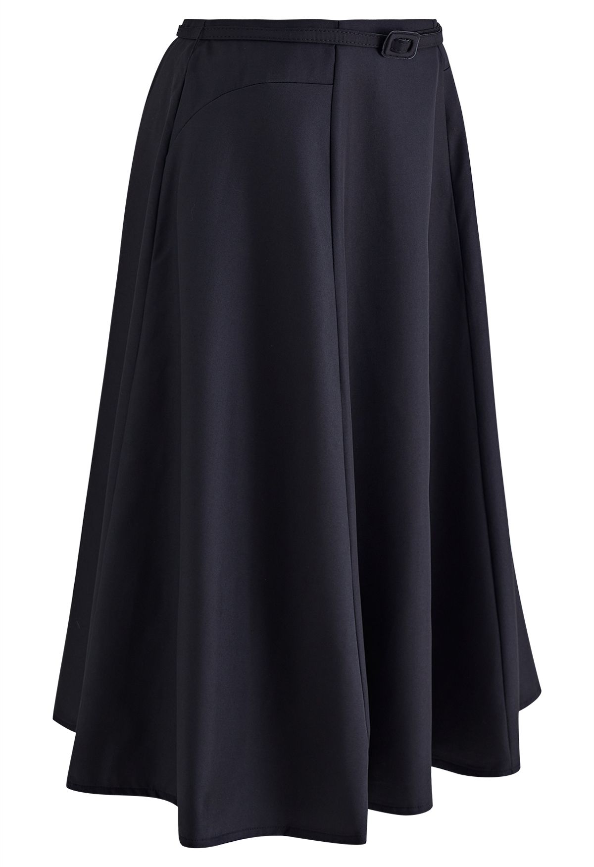 Flowy Belted Black Midi Skirt