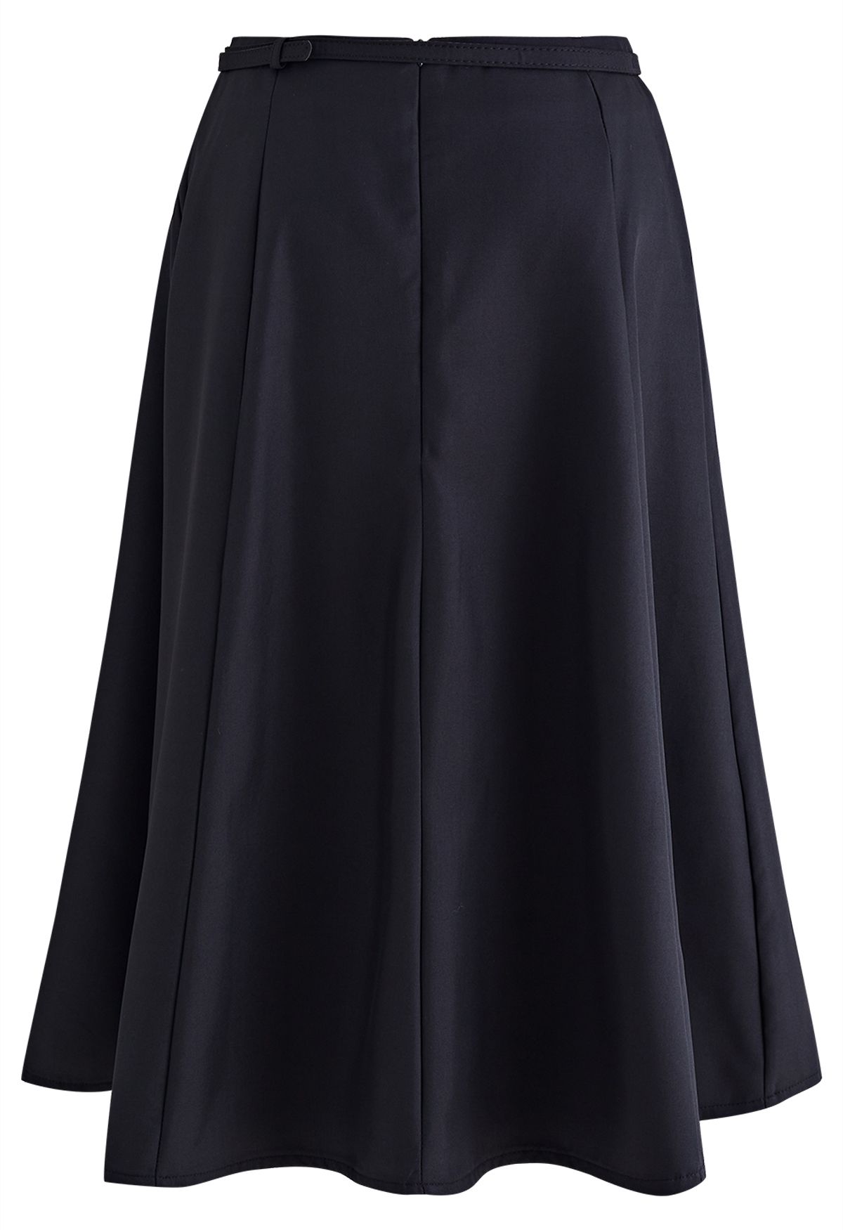 Flowy Belted Black Midi Skirt