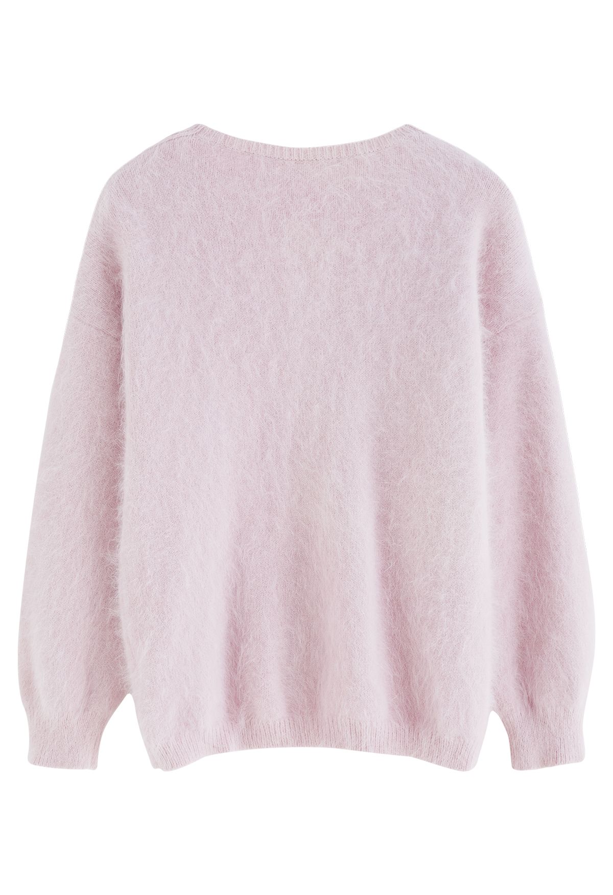 Pink Wrap Neck Fuzzy Knit Sweater