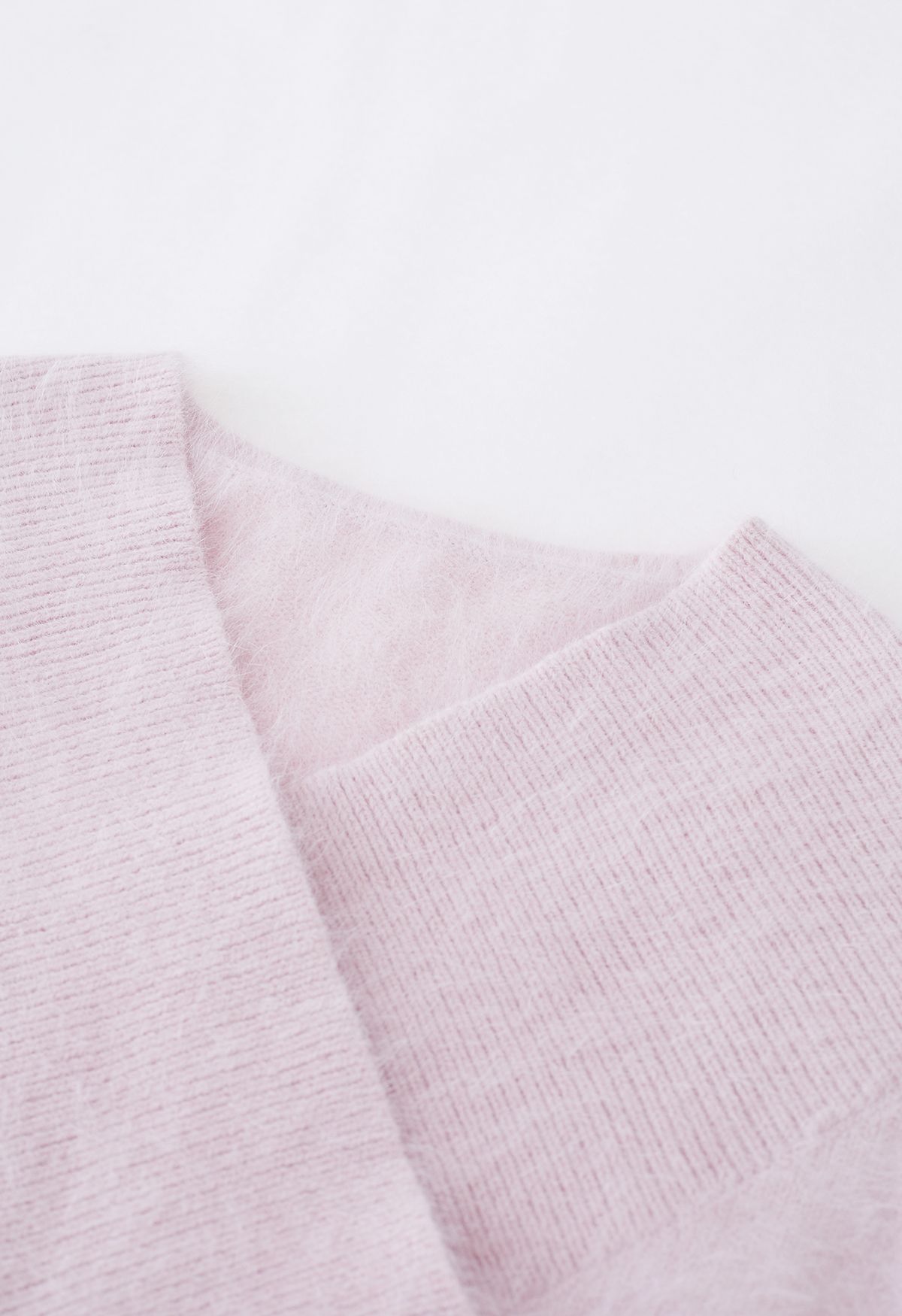 Pink Wrap Neck Fuzzy Knit Sweater