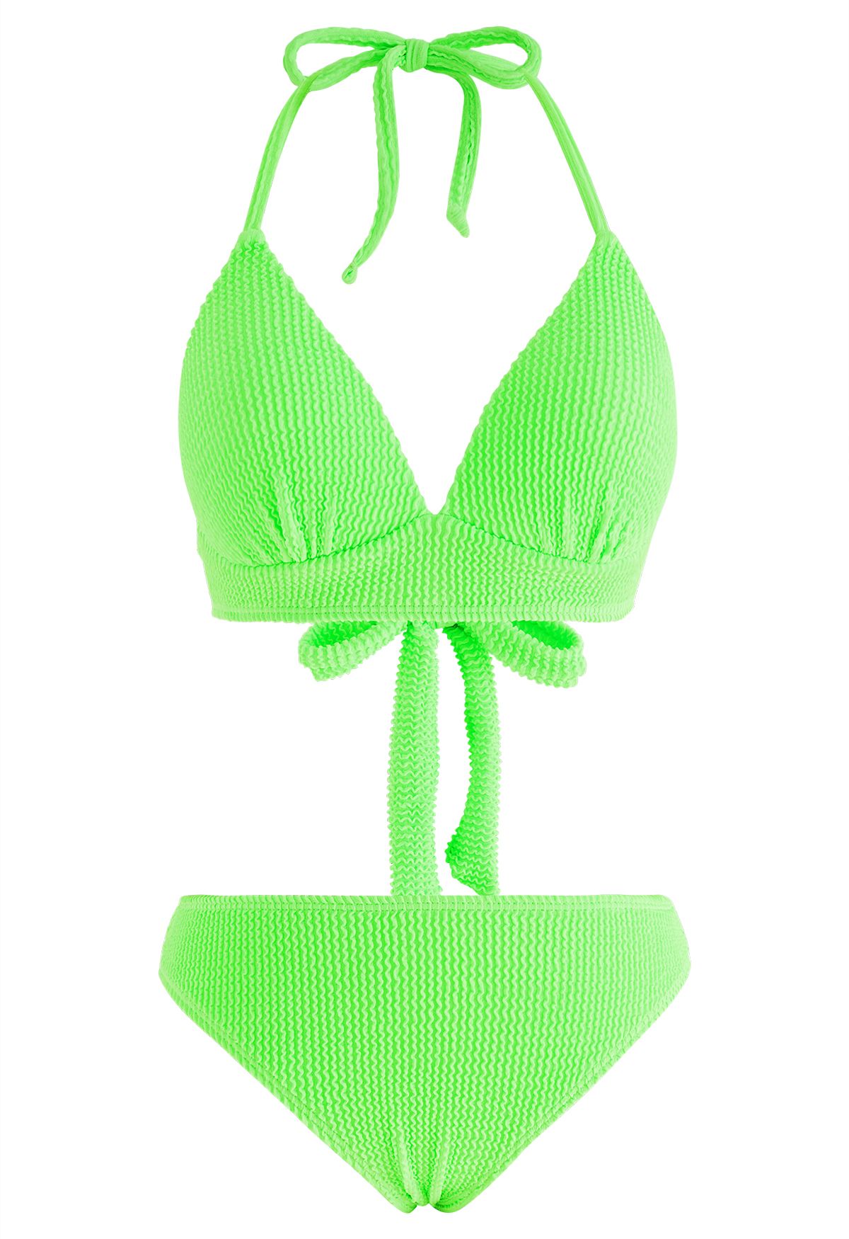 Neon Green Wavy Texture Bikini Set