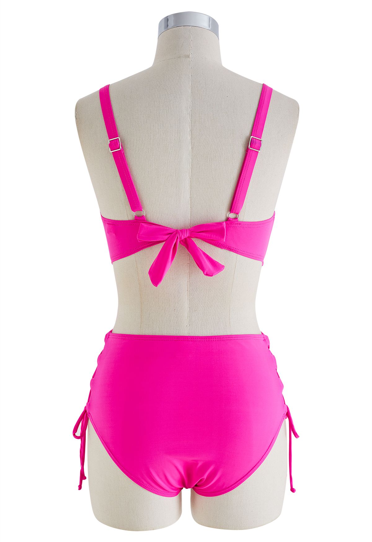 Cutout Magenta Tie String Deep-V Bikini Set