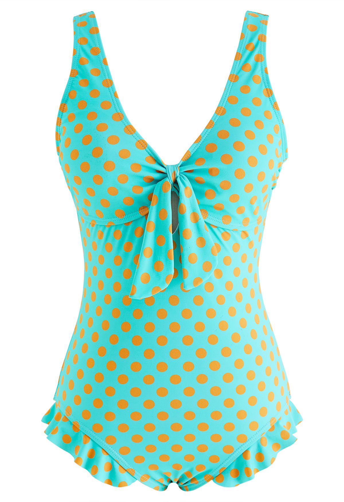 Polka Dot Tie-Knot Ruffle Swimsuit