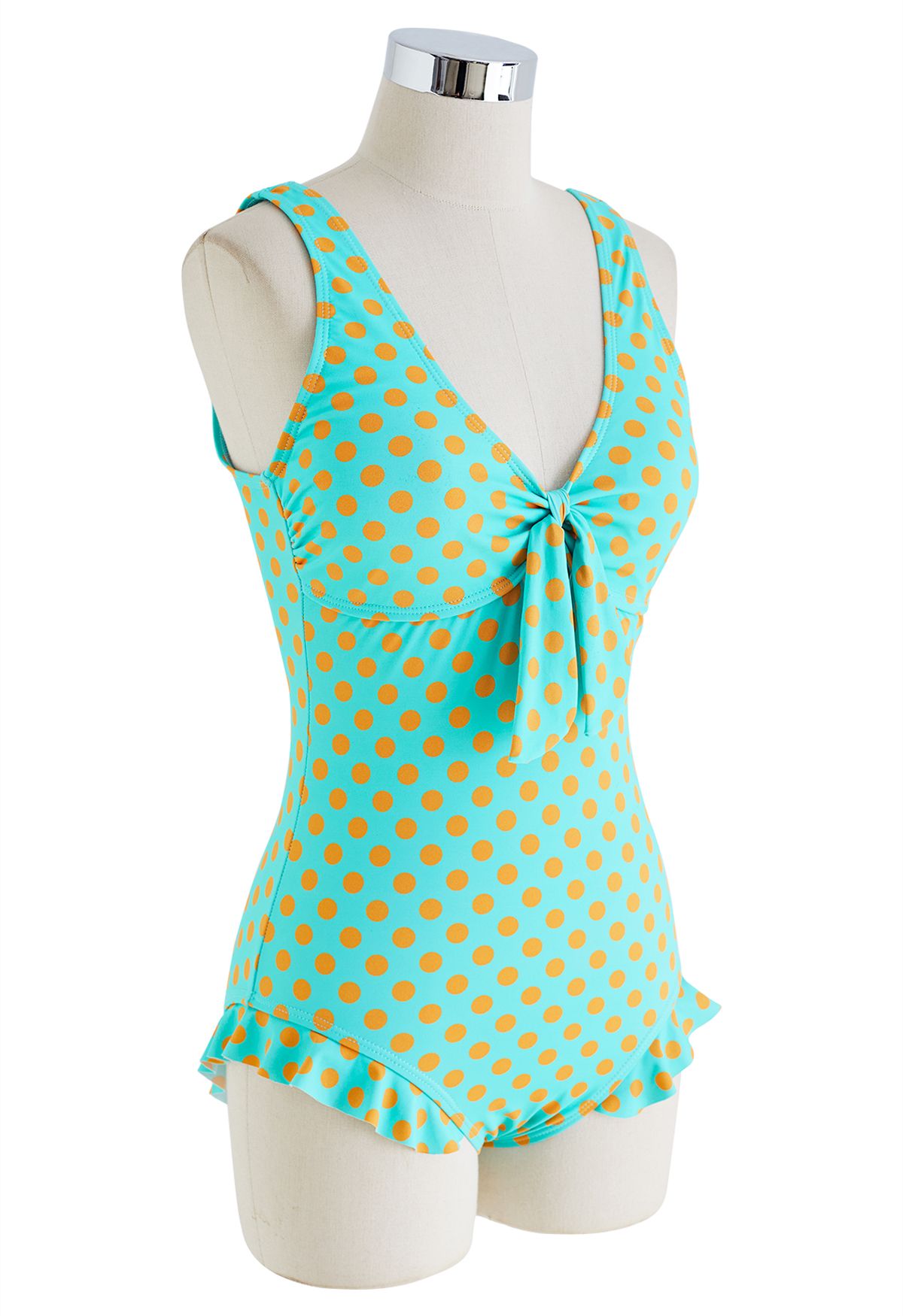 Polka Dot Tie-Knot Ruffle Swimsuit