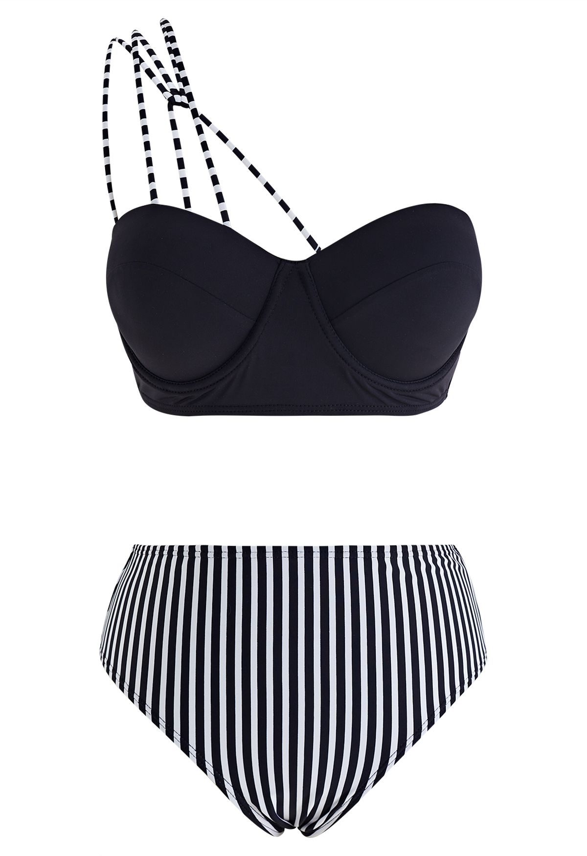 One Shoulder Striped Bikini Set