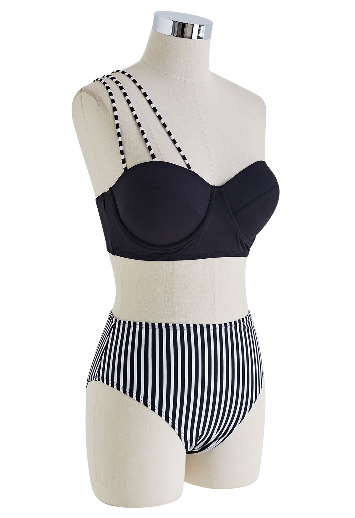 One Shoulder Striped Bikini Set - Retro, Indie and Unique Fashion