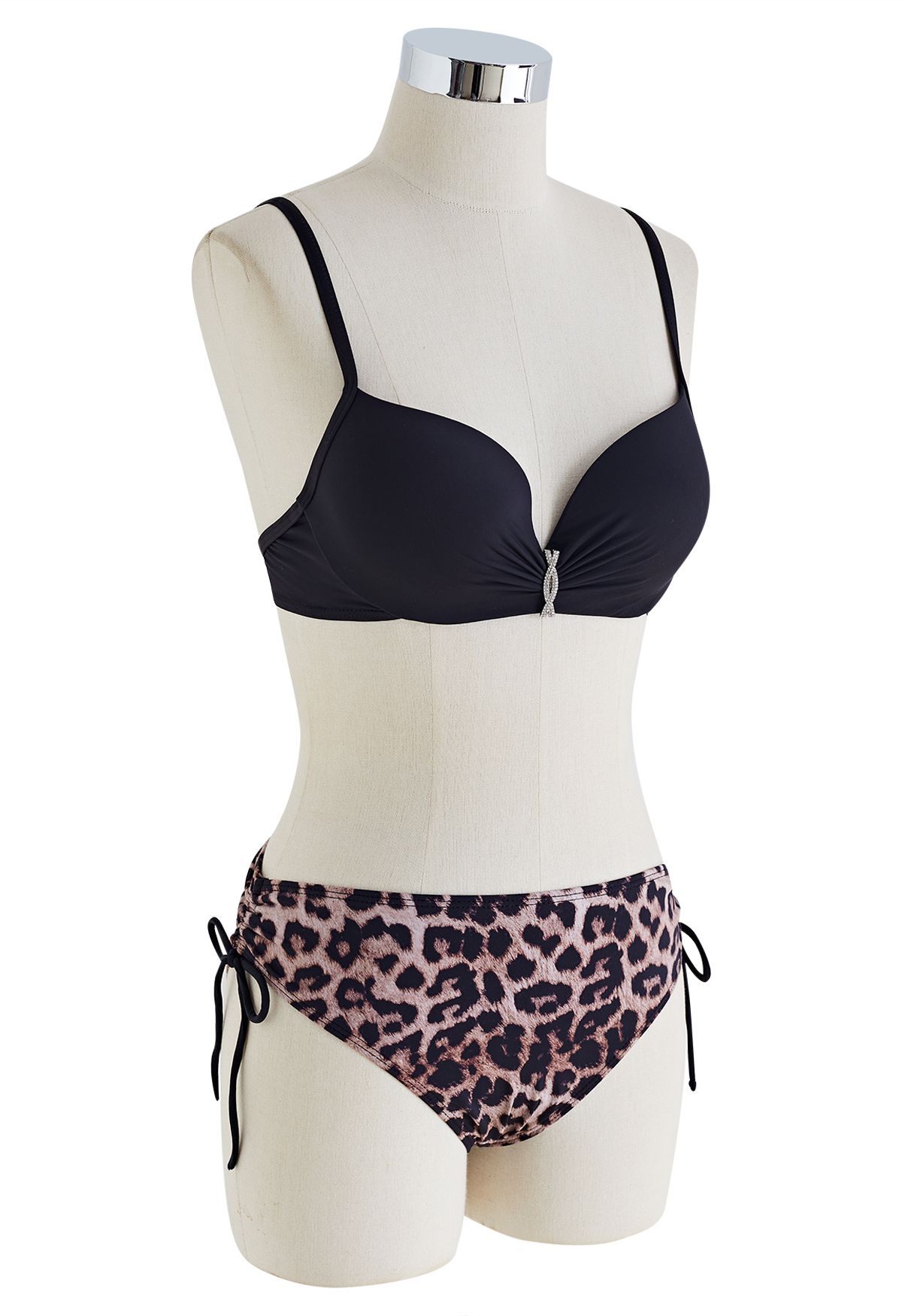 Leopard Print Brooch Trim Bikini Set