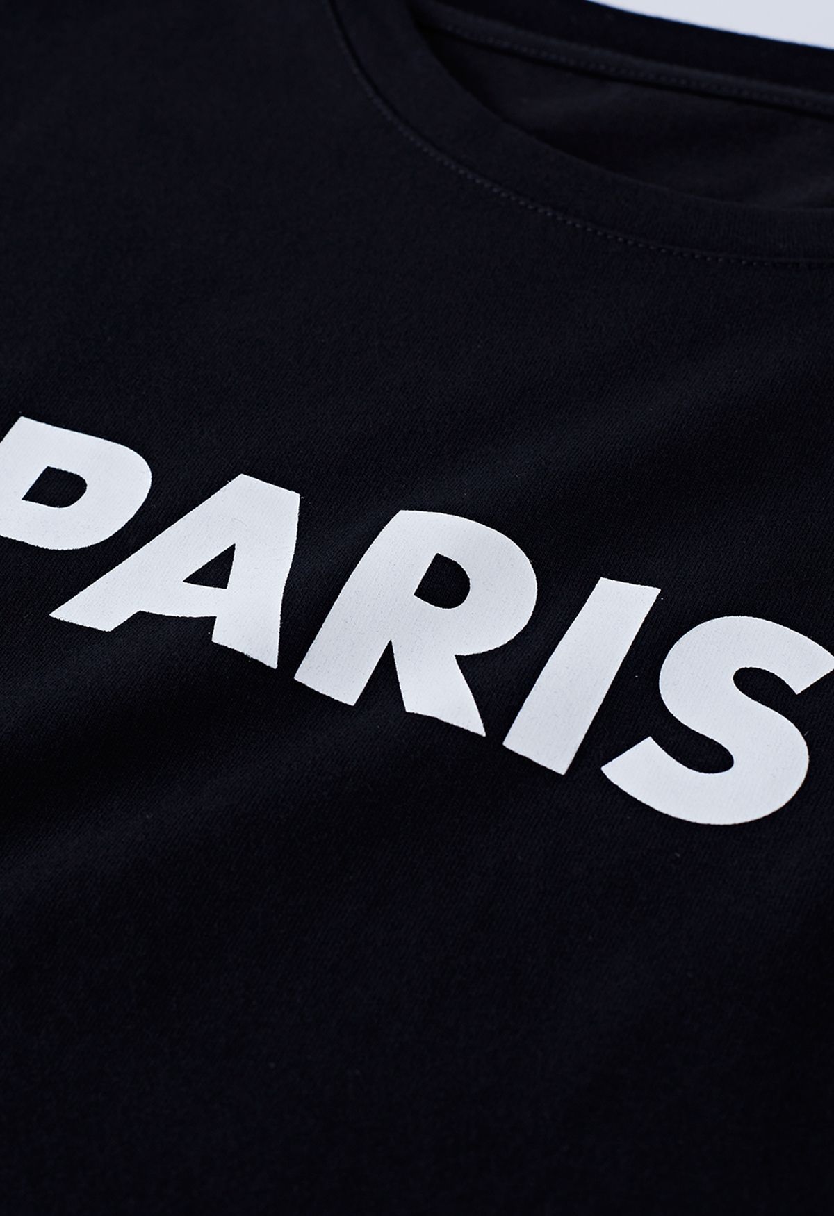 Paris Print Round Neck T-Shirt in Black - Retro, Indie and Unique Fashion